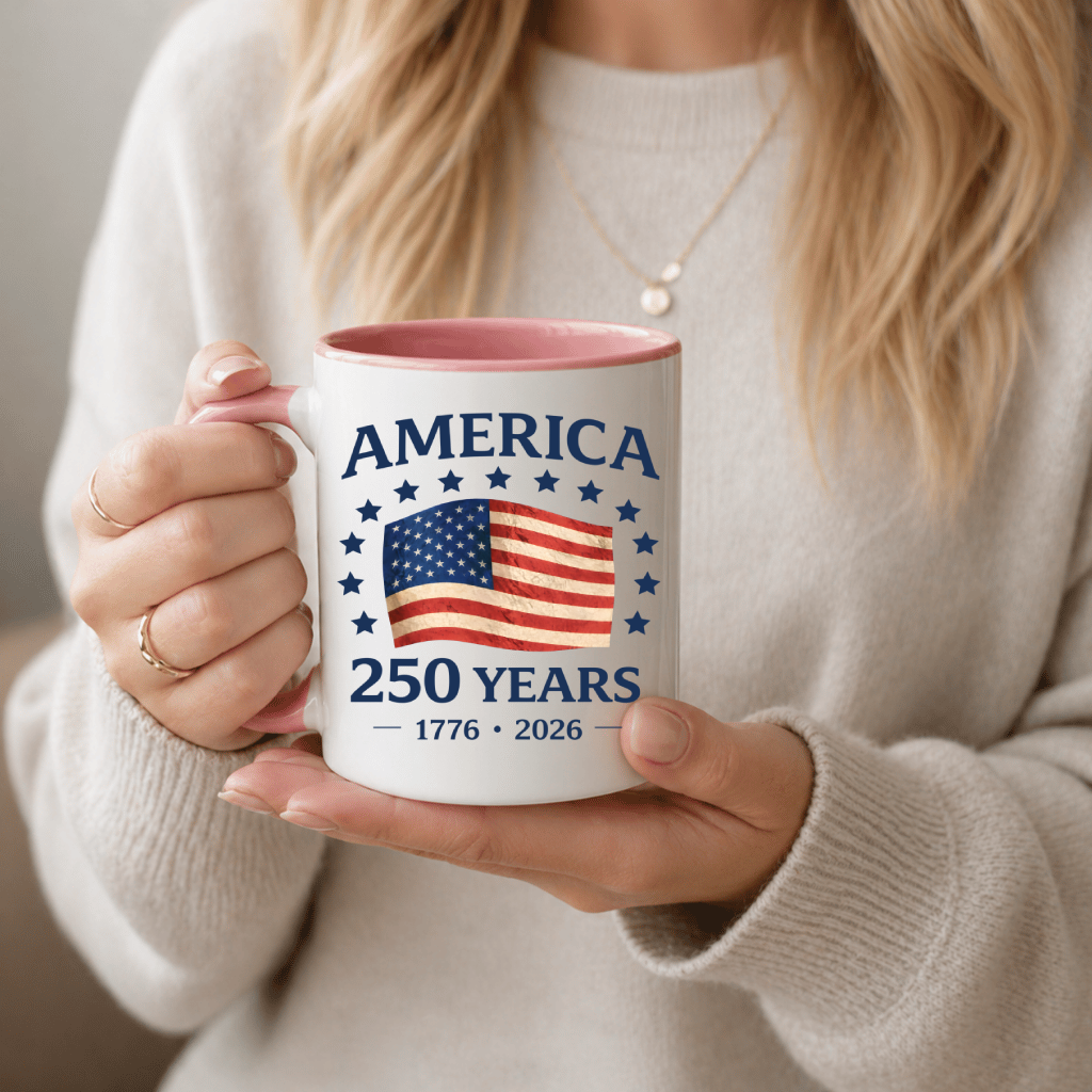 Freedom 250 Years Accent Mug – USA 1776-2026 Independence Day Gift for Men Women, Retro Patriotic Graphic - back view